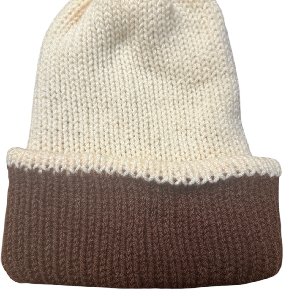 Cream and Brown artisan Knit Beanie